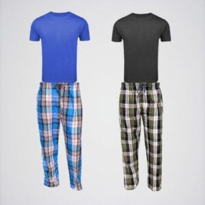 Pack of 2 Cotton Checkered Trousers & 2 Round Neck T-Shirts