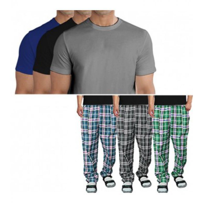 Pack Of 3 Plain T Shirts 3 Pajamas SUMMER DEAL in Pakistan