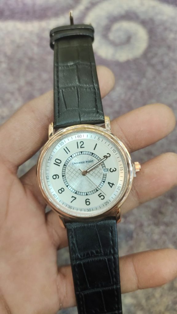 Universal Point Leather Strap Watch