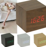Wooden Thermometer Digital LED Alarm Clock with Light, Voice