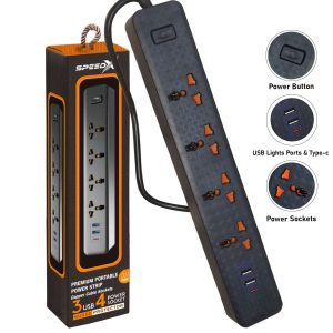 Speed-X 504PU Power Strip 5 Sockets + 2 USB + 2 Type-C (2M Cable)